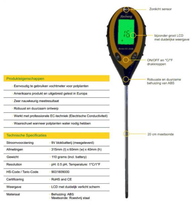 Acquistare Misuratore Umidità/PH/Luce/Terreno Termometro 4 in 1? Ordinate  online su Florablom